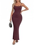 IWOLLENCE Vestido bodycon para mujer, vestido de verano largo, tirantes delgados, espalda descubierta, elegante, sexy, elástico, cuello cuadrado, tirantes ajustables, granate, S