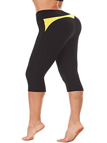 TINGSU Mujer Termo Caliente Pantalones Capri Adelgazantes Neopreno Escultor de Cuerpo Quemador de Grasa del Muslo Traje de Sauna de Entrenamiento Pérdida de Peso Negro