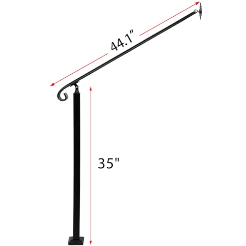Zwinz Adjustable Handrail 1-3 Step, Wall&Floor Mounted Wrought Iron Handrails, Handrails for Outdoor Steps, Stair Rail with Installation Kit Hand Rail, Black by Zwinz - Image 2