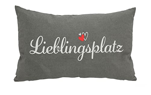 Spetebo Kissen Lieblingsplatz in grau - ca. 50 x 30 cm - Sofakissen mit Schriftzug Deko Couch Sofa Kissen Zierkissen Kuschelkissen Geschenkidee