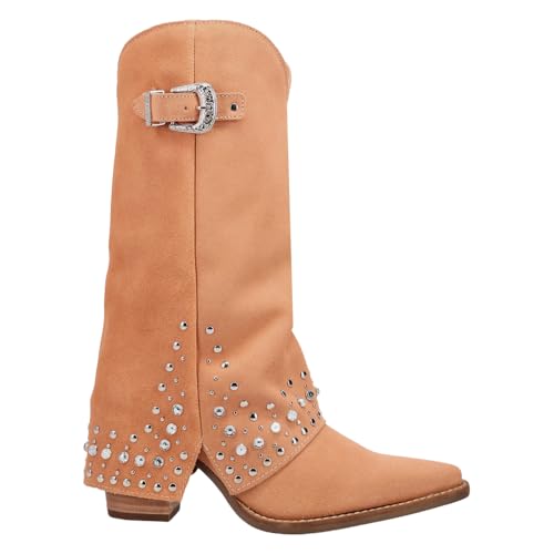 Dingo Womens Howdy Honey Suede Leather Snip Toe Pull On Casual Boots Mid Calf Mid Heel 2-3" - Orange - Size 9 M