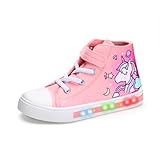 FUNCOO PLUS Girls Light Up Shoes Toddler Canvas Sneakers Kids High Top Fashion Shoe, Unicorn, Toddler Size 7