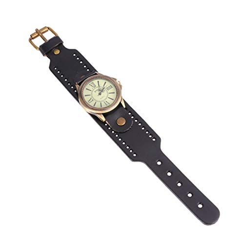 Générique Montre Rétro Vintage Casual Montre-Bracelet en Cuir pour Femme - Noir