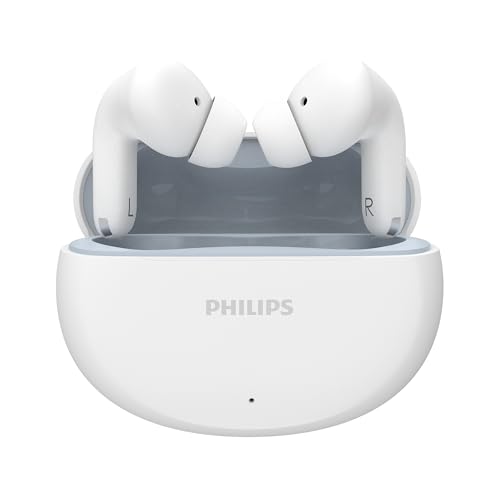 Image of Philips TAT1269 Bluetooth Truly Wireless in Ear Earbuds with mic, 13mm Drivers, BT 5.4, 40H Playtime, IPX5, Fast Charging, Touch Controls, Voice Assistant, Mono Mode, LED Indicator (Bright White)