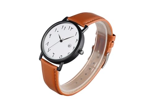 Image of Havilah Big Plate Arab Numbers Scales Watch for Men Arab Number Watch White Black