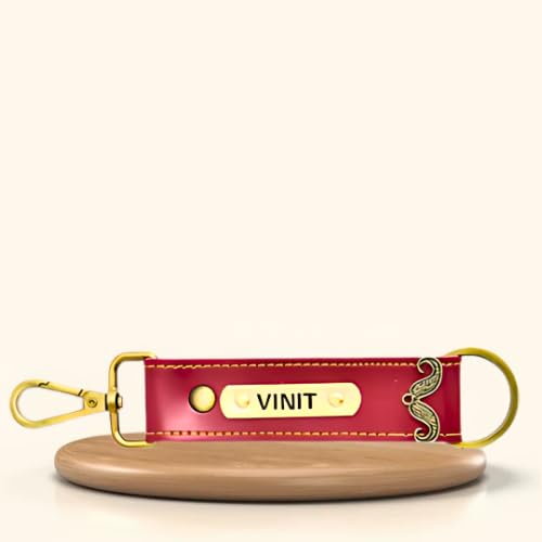Image of Personalized Leather Keychain with Hook, Customised Leather Keychain for Men & Women | Added with Name & Charm