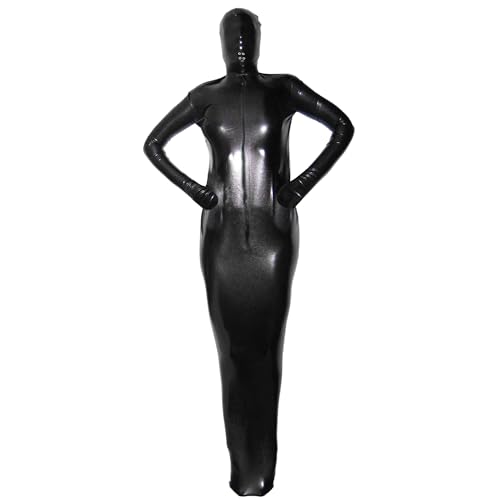 Rubberfashion Extrem Schlafsack - Bondage Schlaf Sack mit Maske und Armen für Herren und Damen Wetlook Schwarz L