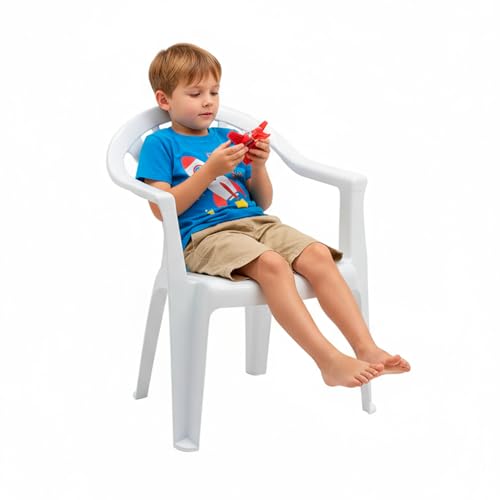 CABLEPELADO Silla Infantil de Plástico para Jardín, Terraza, Patio y Camping - Apta para Niños, Altura Total 49.5 cm, Blanco