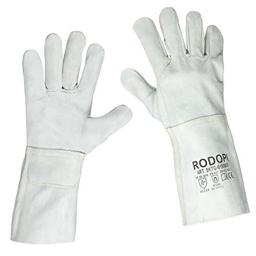 RODOPI Schweißerhandschuhe FIREWELD-Protect 1-10 paar Arbeitshandschuhe Gr. 9-10 Rindspaltleder EN 12477:A Schweißhandschuhe 33 cm für Damen und Herren (1, 10) Cover