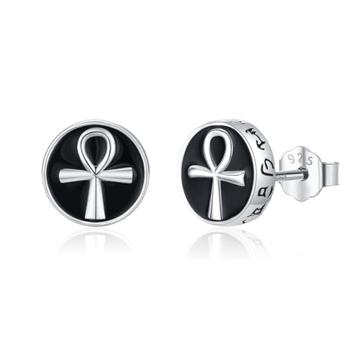 Stud Earrings 925 Sterling Silver Ankh/Yin/Eye of Horus Yang Earrings Religious Jewelry Gifts for Men Women