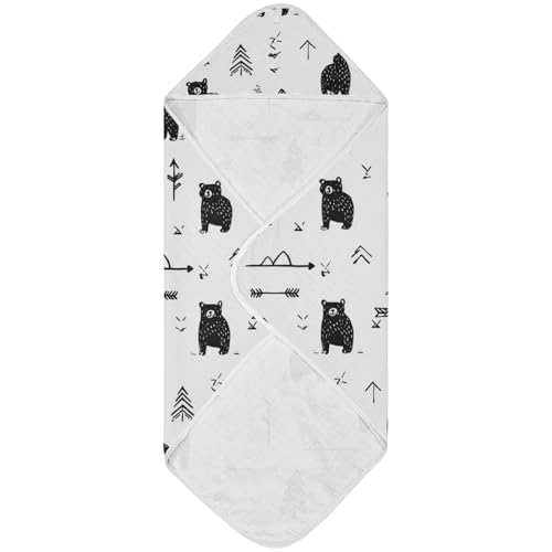 Image of Pigsaly Cute Bear Faces Hooded Baby Towel Black Animals Baby Bath Towel Unisex Toddlers Hooded Towels Cotton Boy Washcloths Girl Shower Towel for Infant Newborn 30 x 30 in
