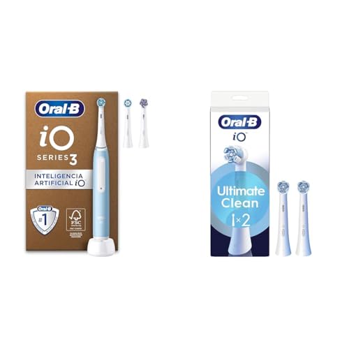 Oral-B iO 3 Cepillo De Dientes Eléctrico con Mango + Pack de 2 Recambios Blancos Para Cepillos De Dientes