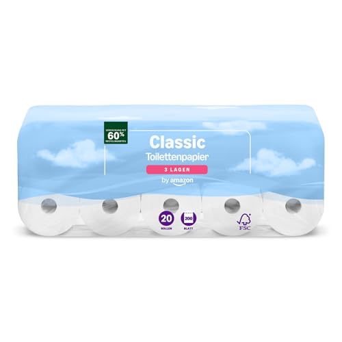 by Amazon Classic Toilettenpapier 3-lagig 20 Rollen (1 Packung mit 20) 200 Blatt pro Rolle FSC-zertifiziert