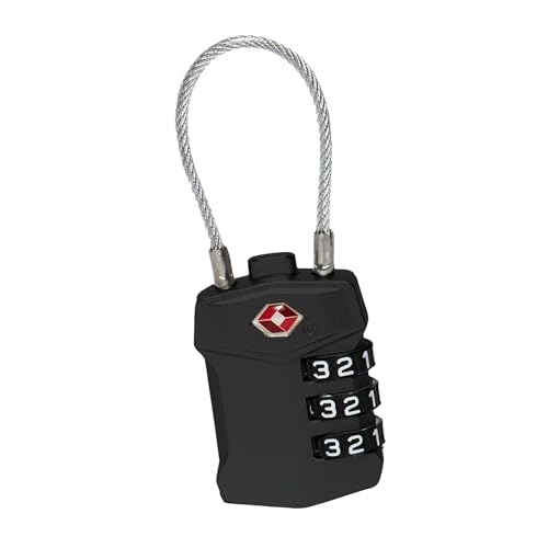 Cadeado com Cabo de Aço e Combinação de 3 Dígitos, Trava de Segurança TSA, Preto (Preto)