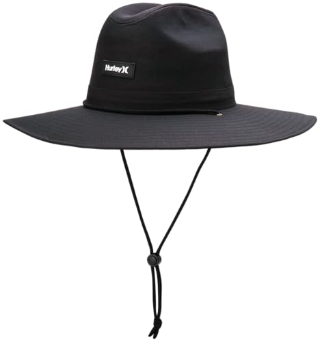 Hurley Men's Sun Hat - Wide-Brim Tropical Print Lifeguard and Summer Beach Hat for Men with Chin Strap, Size One Size, Black