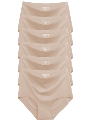 Womens Underwear Seamless High Waisted Briefs Silky Stretch No Show Breathable Full Coverage Ladies Panties 6 Pack, Nude-6pack, L