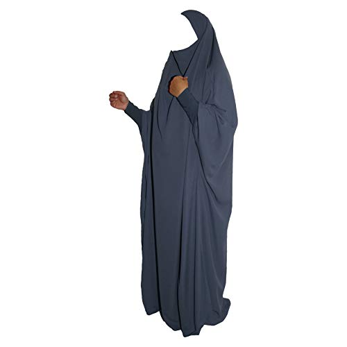Yaqeen Jilbab mit Spandex-Manschetten, einteilig, Abaya, blickdicht, islamisches Gebetskleid, ideal für Freizeit/Moschee/Madrassa/Ramadan/Eid/Hajj/Umrah, grau, Einheitsgröße Cover