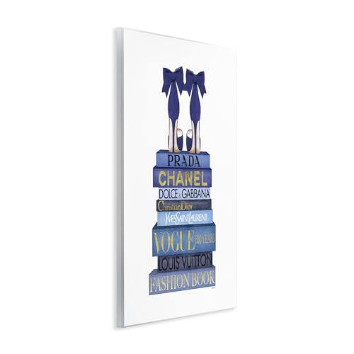 Image of Stupell Industries 'Blue Bow Heels on Bookstack'| Wall Plaque Art | Stupell Industries | 13 x 19 Inches, Easy to Hang and Sturdy, Made in USA, by Amanda Greenwood