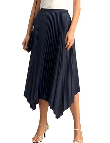 LilySilk Pleated Handkerchief Maxi Skirt Flowy Flare Irregular Hem Elastic Waist Midi A Line Dress Spring Summer Soft