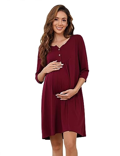 KOJOOIN Damen Nachthemd Geburt Stillnachthemd Baumwolle Nachtwäsche...
