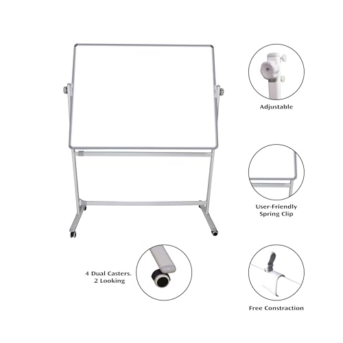 Image of OBASIX Revolving and Width Adjustable Whiteboard Stand Revolves 360| Powder Coated White| With 2inch lockable wheels| Suitable for 4fts to 7fts board