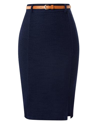 Kate Kasin Navy Blue Skirt for Women Tweed Pencil Skirts Knee Length Fall...