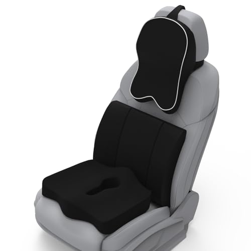 Image of Neckrest Back Support or Orthopaedic Cushion for Long Sitting with Ergonomic Design Made by High Density Memory Foam Used for Car or Office Chairs. (Midnight Black, Lumbar)