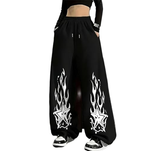 xueneige Black Goth Women Wide Leg Joggers Y2K Clothes Women Joggers Bottoms Open Hem Gym Trousers Baggy Oversized Sweatpants, Streetwear for Punk Outfits & Jogging Use