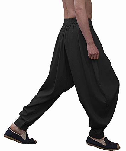 Perdontoo Men's Casual Baggy Drawstring Hippie Boho Aladdin Harem Pants (38, Black-1) #TOP1