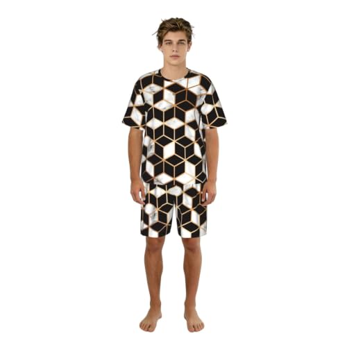 Pyjama court hommes marbré 3D pour des soirées cocooning et nuits fraîches