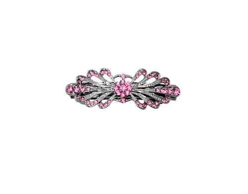 Faship Pink Small Mini Black Gun Plated Floral Hair Barrette Clip