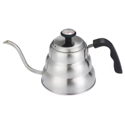 Chaleira Bico de Ganso 1 Litro com Termômetro Integrado – Aço Inox ou Preta Fosca – Ideal para Café Coado, Hario V60, Chemex e Métodos de Infusão (Inox)
