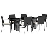 7-TLG. Garten-Essgruppe aus langlebigem Poly Rattan mit 6 Sitzkissen, pulverbeschichtetem Stahlrahmen, Glas-Tischplatte, wetterfest für Terrasse Balkon und Outdoor Essbereich Komfort und