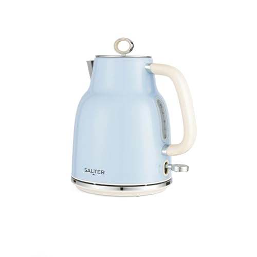 Image of Salter Retro Blue 1.7 L Kettle – 3KW Rapid Boil, 360° Base, Removable Limescale Filter, Cordless, Water Level Window, Blue Indicator Light, Boil Dry Sensor & Auto Shut-Off, Vintage Design