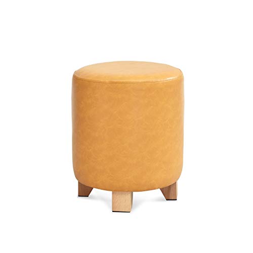 Tabouret de table basse rond orange en cuir 29x29x35 cm pour chambre - 2