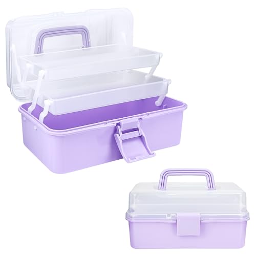 Image of Tackle Box Organizer and Storage, 10-Inch Craft Organizer With 3 Layers, Medicine Box with Handle for Nail, Makeup, Diamond Painting, Building Blocks (Purple)