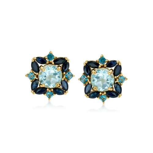 Ross-Simons 3.10 ct. t.w. Sky Blue Topaz and 2.00 ct. t.w. Sapphire Earrings in 18kt Gold Over Sterling