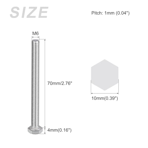 Image of METALLIXITY Hex Bolts (M6-1x70mm) 15Pcs, 304 Stainless Steel Coarse Fully Threaded Hex Head Screw Bolt Machine Screws - for Furniture Repair, Silver