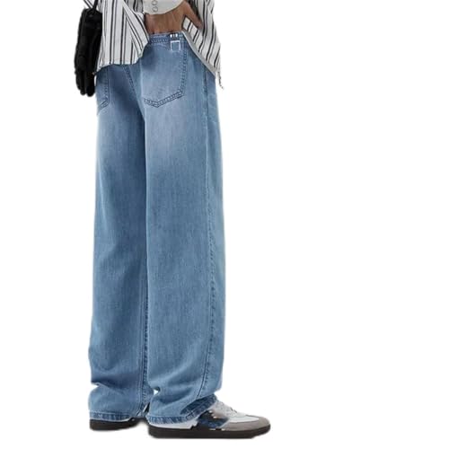 Men's Korean Style Ice Silk Wide Leg Jeans Comfortable Elastic Loose Casual Pants for Summer Everyday