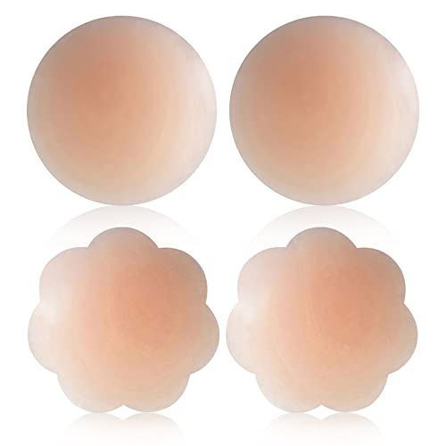 Kordear Cache Teton en Silicone - Cache-tétons Réutilisable Auto-adhésif Femme Pasties Silicone Nipple Cover (Nue A)