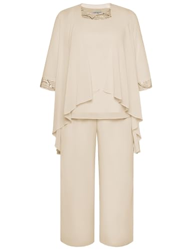 Hanna Nikole Damen Große Größen Chiffon Abendanzug Sets für Hochzeit Elegant Vintage Hosenanzug Zweiteiler Glitzer Rundhals Shirt für Damen...