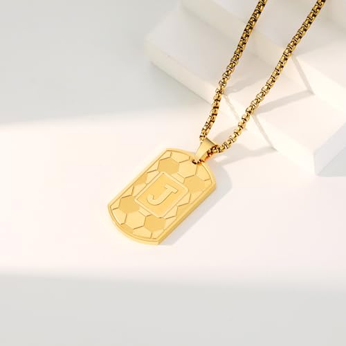 Soccer Initial A-Z Dog Tag Necklace for Men Soccer Charm Pendant Stainless Steel Chain 22+2 Inches Personalized Sports Athletes Jewelry Soccer Gift for Men2