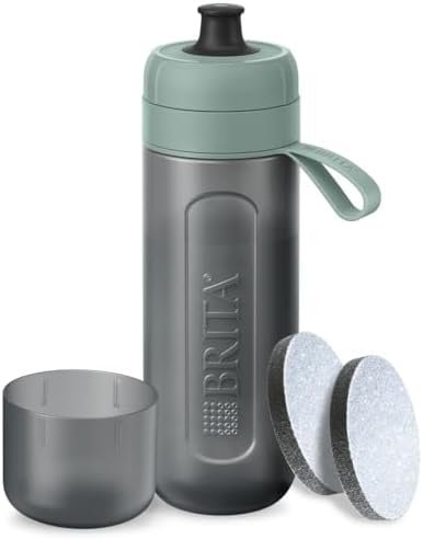 BRITA Sports Water Filter Bottle Model Active Dark Green (600ml) incl. 2x MicroDisc Filters - squeezable BPA-free on-the-go bottle, filters chlorine, organic impurities, hormones & pesticides