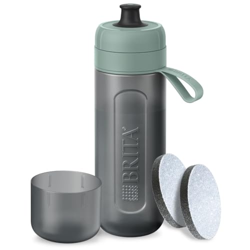 BRITA Sport Wasserfilter Flasche Modell Active Dark Green (600ml) inkl. 2x MicroDisc Filter - Quetschbare BPA-freie Flasche für unterwegs, filtert Chlor, organische Verunreinigungen, Hormone