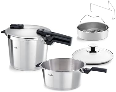 Fissler, Vitaquick Premium Schnellkochtopf-Set 2-teilig (6 + 3,5 L, Ø 22 cm), Einsatz & Glasdeckel, 2 Garstufen, Induktion, Made in Germany