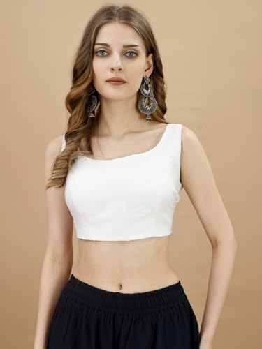 Image of Womanista Women's Taffeta Solid Sleeveless Readymade Saree Blouse for Women Stylish