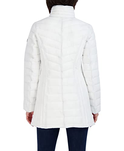 Nautica Women's Short Stretch Lightweight Puffer Jacket With Removeable Hood, Winter White, Large #TOP4