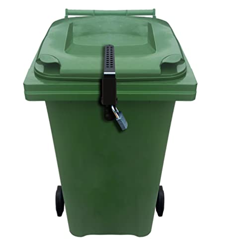 Wheelie Bin Lid Strap Lock NO Drilling New Model NO GLUEING - Easy FIT Complete with Padlock to Lock The Lid - Stop Identity Theft Prevent People Filling Your Dustbin Heavy Duty