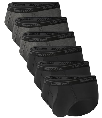 BAMBOO COOL Mens Breathable Soft Underwear Open-fly Classic Briefs Tag-free 6 Pack Dark Gray black