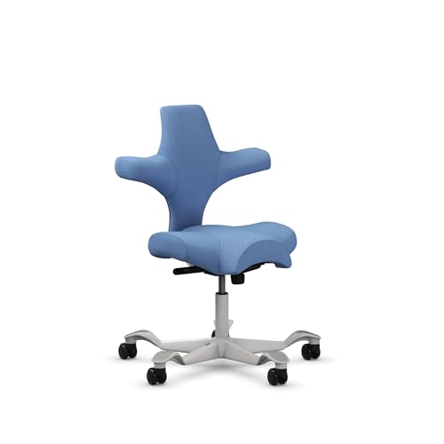 Image of HAG Capisco Standard Chair-Silver Frame-Upholstered Light Blue Washed